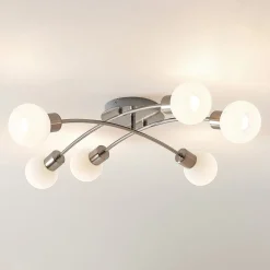 Lindby Loftlamper|Loftlamper > Agmar loftlampe, nikkelfarvet, glas, 6 lyskilder, E14