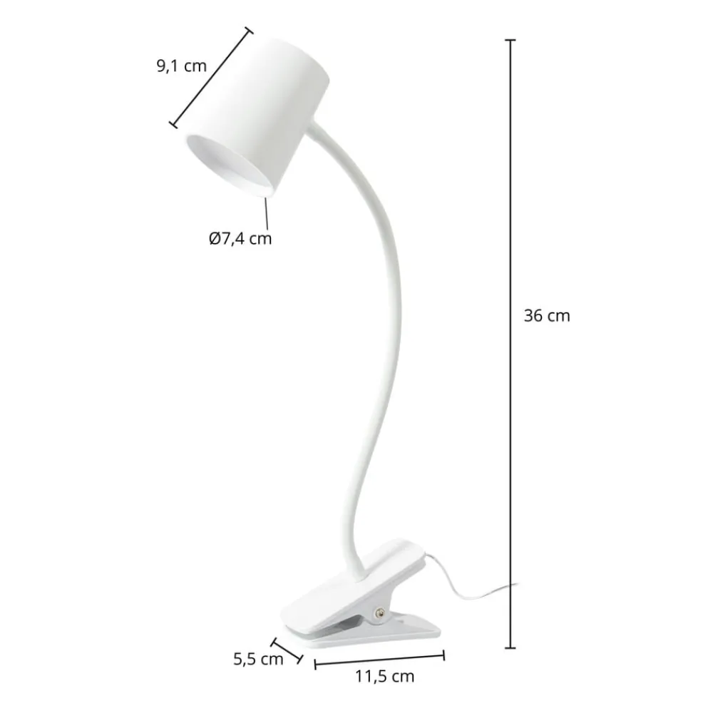 Lindby Arbejdsrum/Kontor|Bordlamper > Ailina LED-bordlampe, klemmefod, hvid