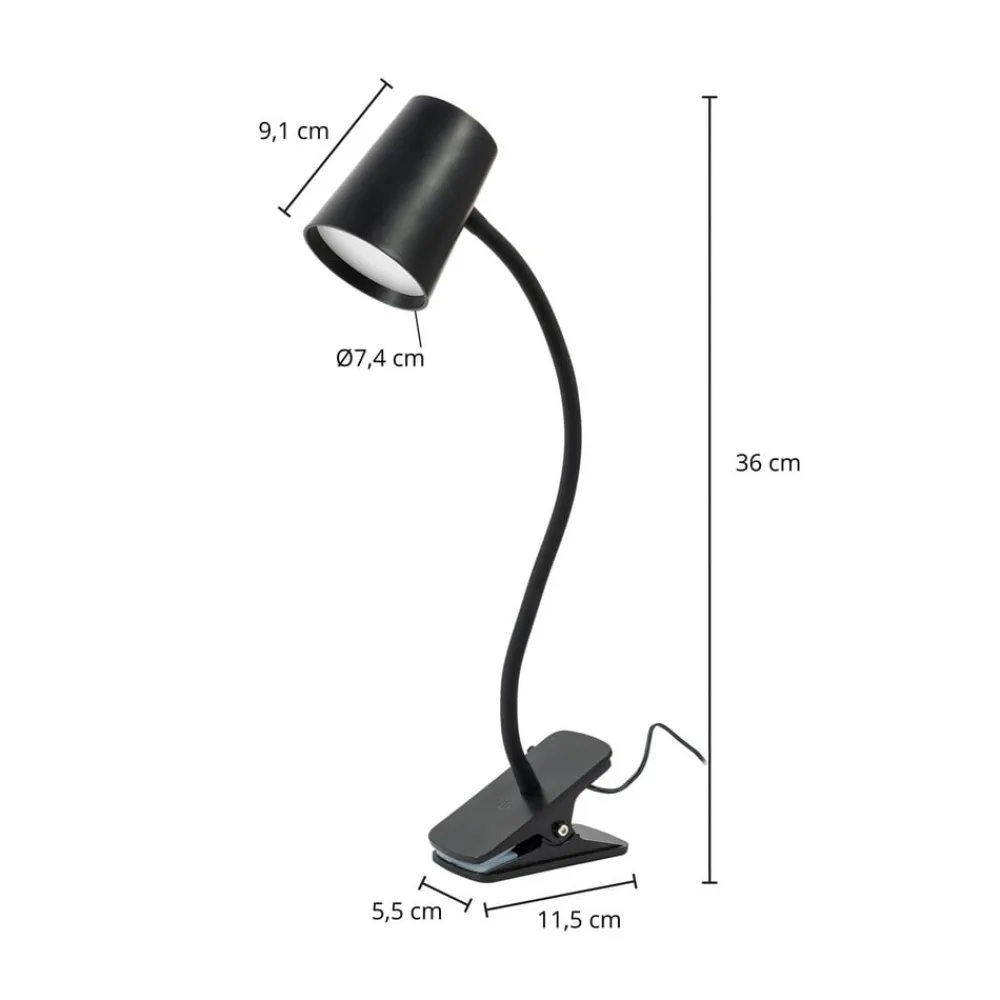 Arbejdsrum/Kontor|Bordlamper ^ Lindby Ailina LED-bordlampe, klemmefod, sort