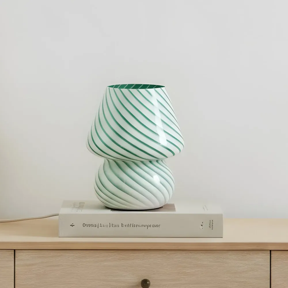 Lindby Bordlamper > Andriana bordlampe, grøn/hvid, glas, Ø 15 cm