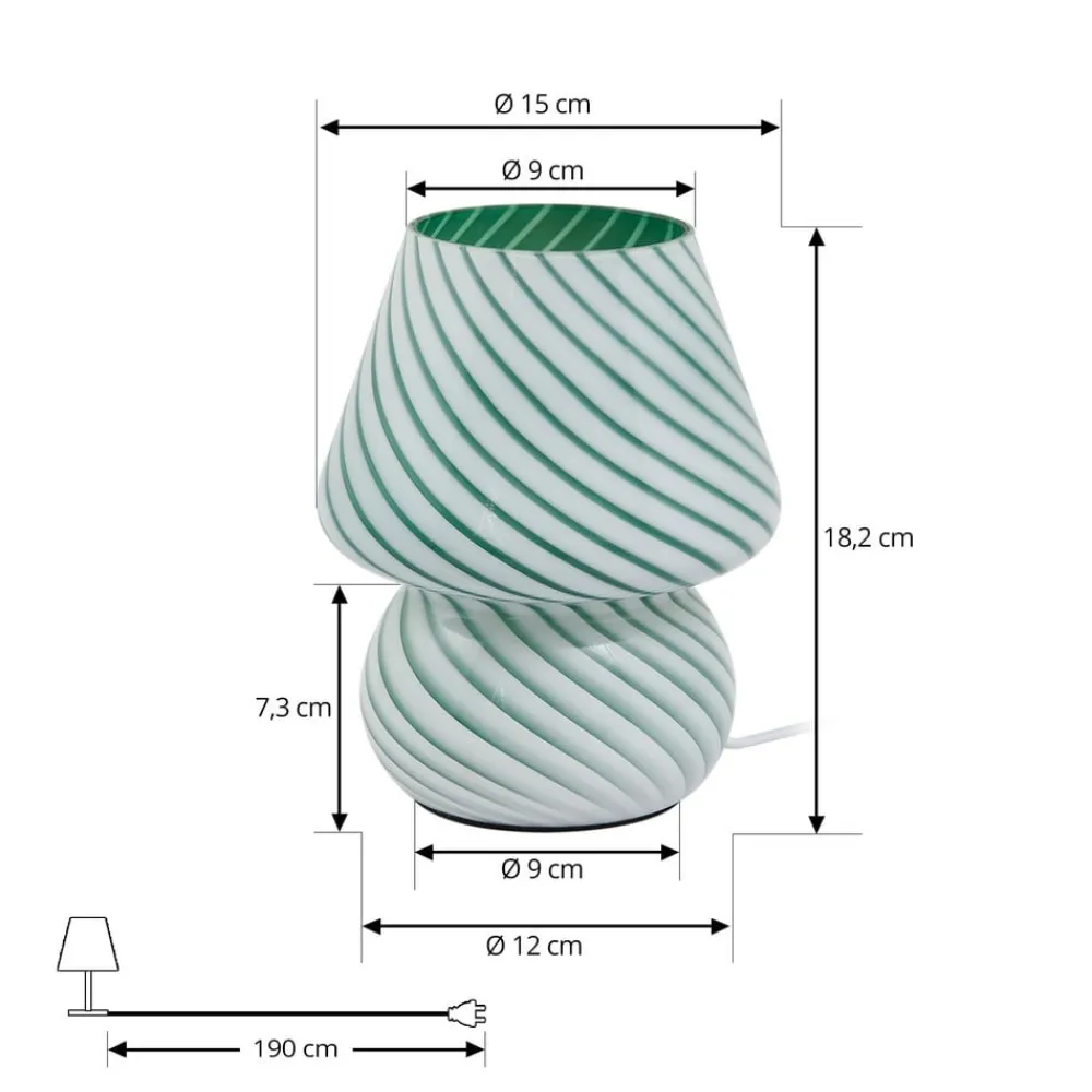 Lindby Bordlamper > Andriana bordlampe, grøn/hvid, glas, Ø 15 cm