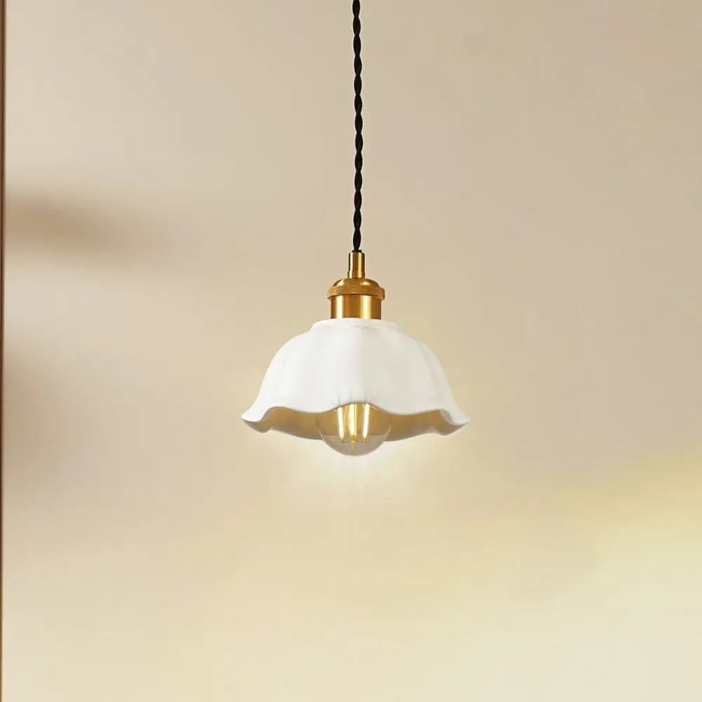 Lindby Pendellamper|Pendellamper > Annegret hængelampe, Ø 18 cm, keramik, hvid/messing