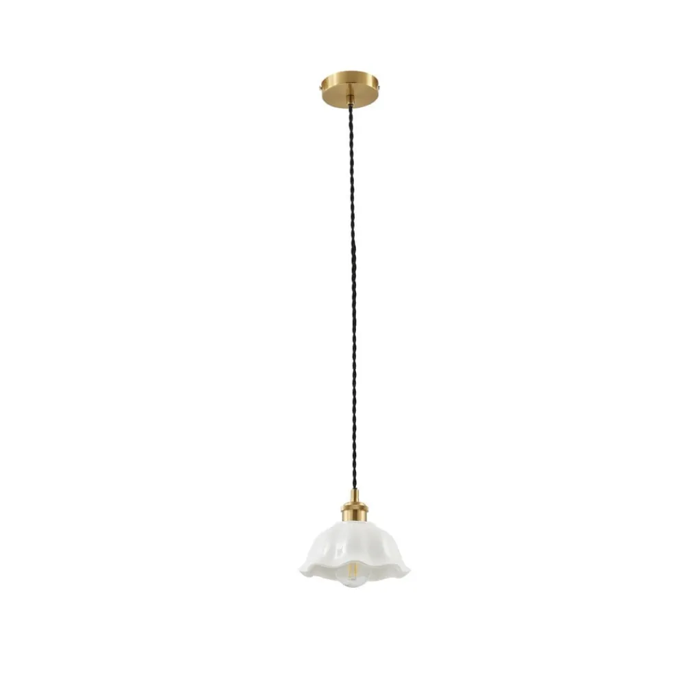 Lindby Pendellamper|Pendellamper > Annegret hængelampe, Ø 18 cm, keramik, hvid/messing
