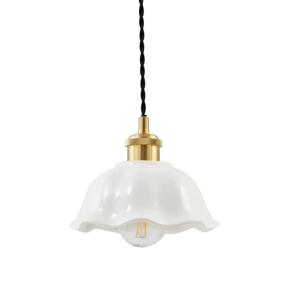 Lindby Pendellamper|Pendellamper > Annegret hængelampe, Ø 18 cm, keramik, hvid/messing