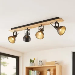 Gang|Loftlamper ^ Lindby Aylis loftlampe, 4 lyskilder, 82 cm, sort, træ, E14