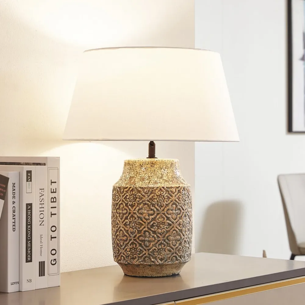 Bordlamper ^ Lindby bordlampe Aelith, Ø 40 cm, brun, keramik, E27