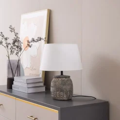 Lindby Bordlamper > bordlampe Aelith, Ø 30 cm, grå, keramik, E27
