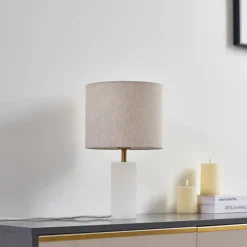 Pendellamper|Bordlamper ^ Lindby bordlampe Alabaster, hvid/beige, Ø 25 cm, marmor, E27