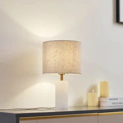 Pendellamper|Bordlamper ^ Lindby bordlampe Alabaster, hvid/beige, Ø 25 cm, marmor, E27