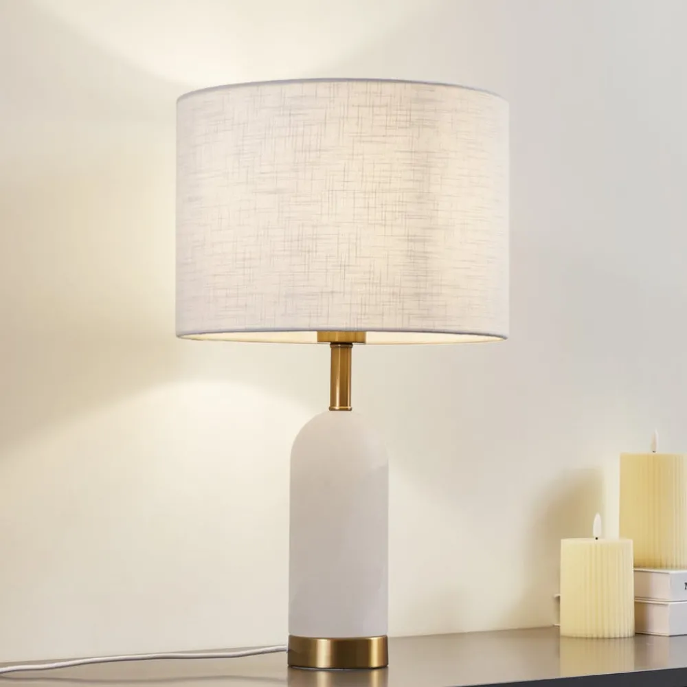 Lindby Pendellamper|Bordlamper > bordlampe alabast, hvid/guld, Ø 30 cm, marmor, E27