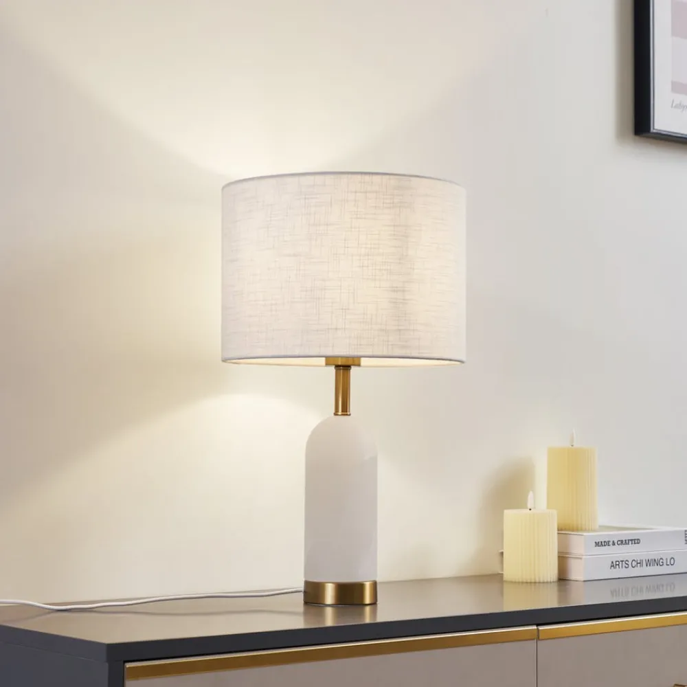 Lindby Pendellamper|Bordlamper > bordlampe alabast, hvid/guld, Ø 30 cm, marmor, E27