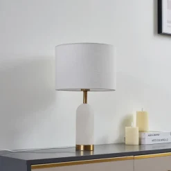 Lindby Pendellamper|Bordlamper > bordlampe alabast, hvid/guld, Ø 30 cm, marmor, E27