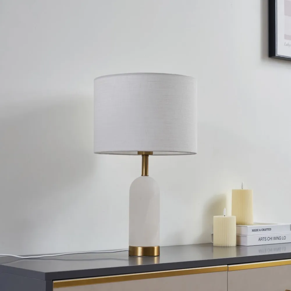 Lindby Pendellamper|Bordlamper > bordlampe alabast, hvid/guld, Ø 30 cm, marmor, E27