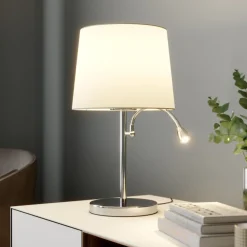 Bordlamper ^ Lindby bordlampe Benjiro, hvid, tekstil, læselampe, 52 cm