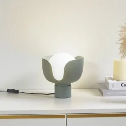 Lindby Bordlamper > bordlampe Fiora, grøn, glas, metal, Ø 20 cm