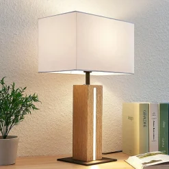 Lindby Pendellamper|Bordlamper > bordlampe Garry, 2 lyskilder, hvid, træ, 53 cm, E27