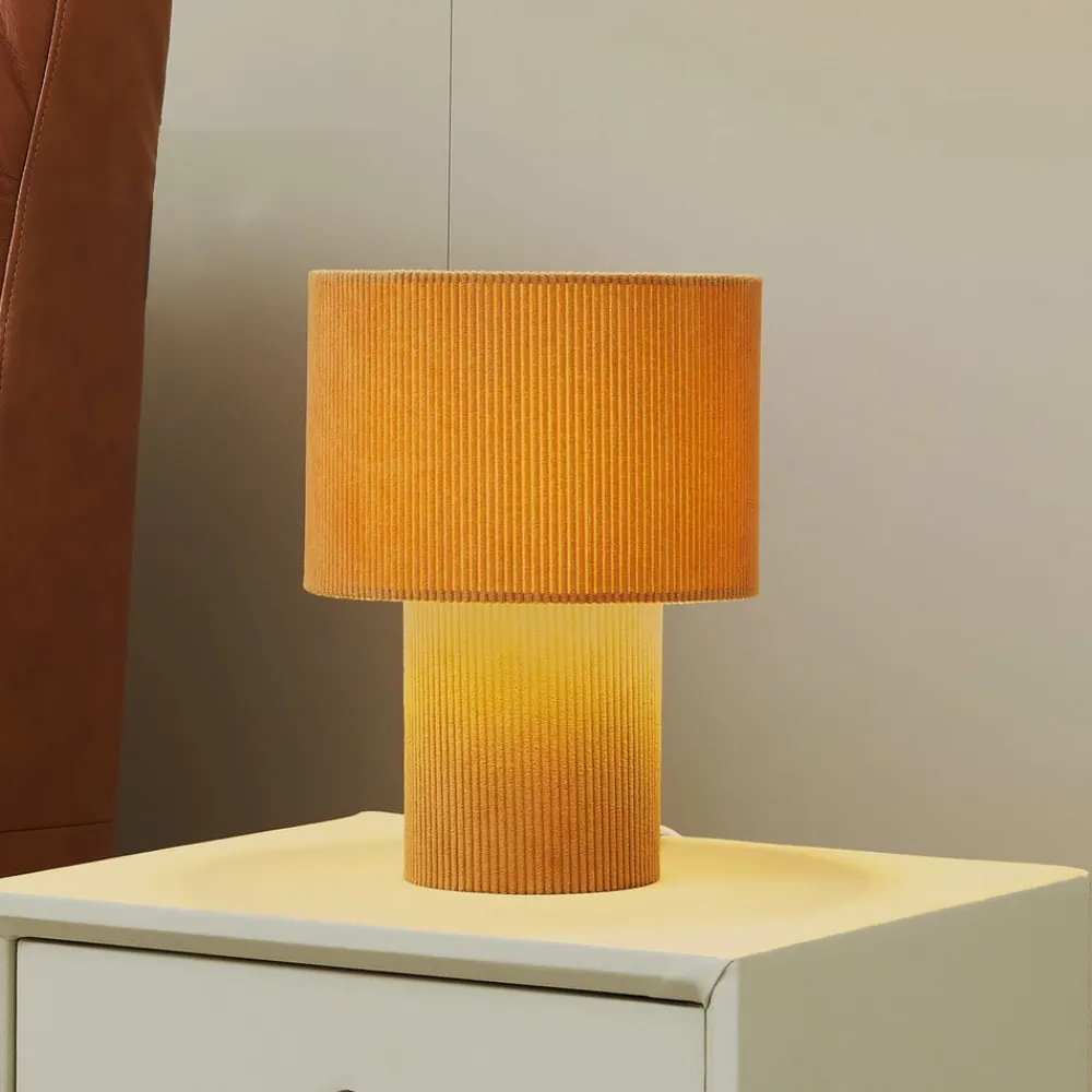 Lindby Pendellamper|Bordlamper > bordlampe Jone, lysebrun, tekstil, 30 cm høj, E27