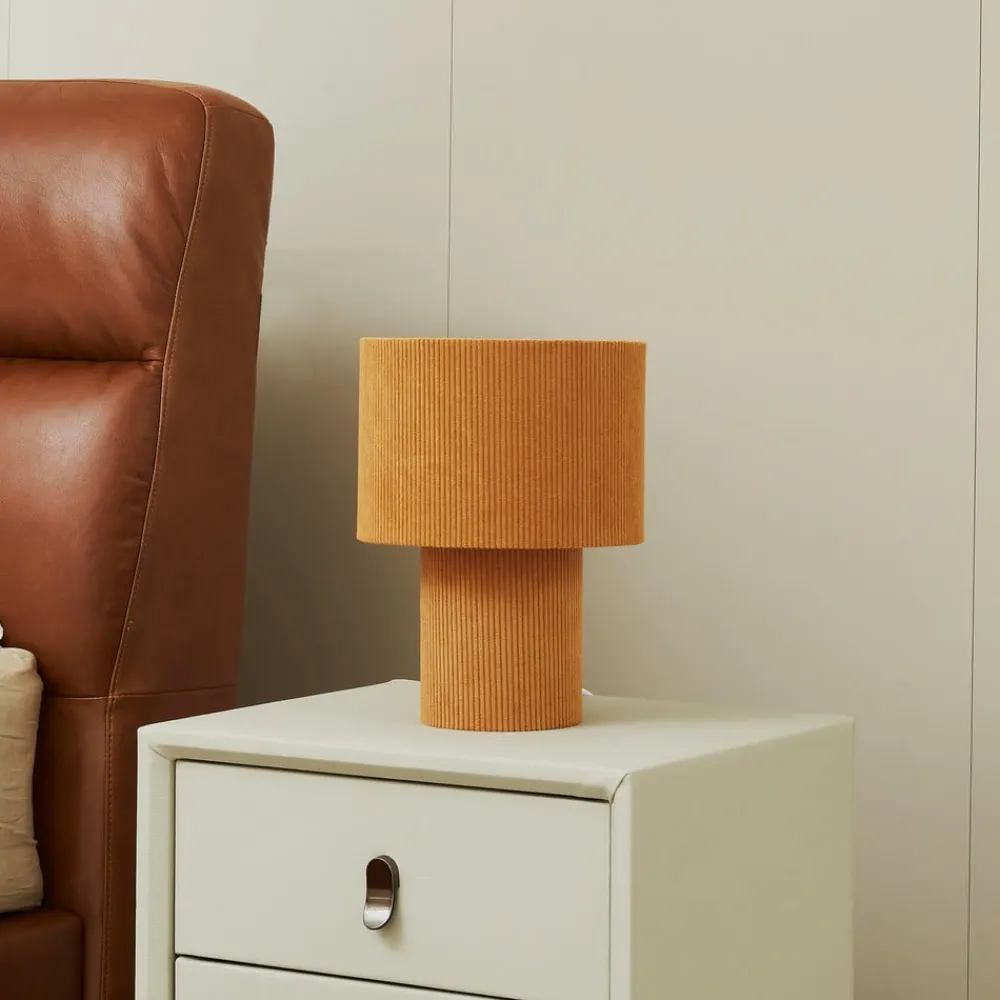 Lindby Pendellamper|Bordlamper > bordlampe Jone, lysebrun, tekstil, 30 cm høj, E27