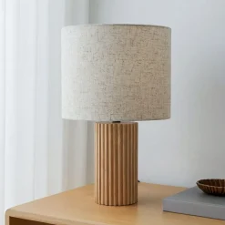 Lindby Bordlamper > bordlampe Kimiko, højde 38 cm, træ, tekstil