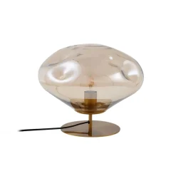 Bordlamper ^ Lindby bordlampe Lelia, rav, glas, metal, Ø 35 cm
