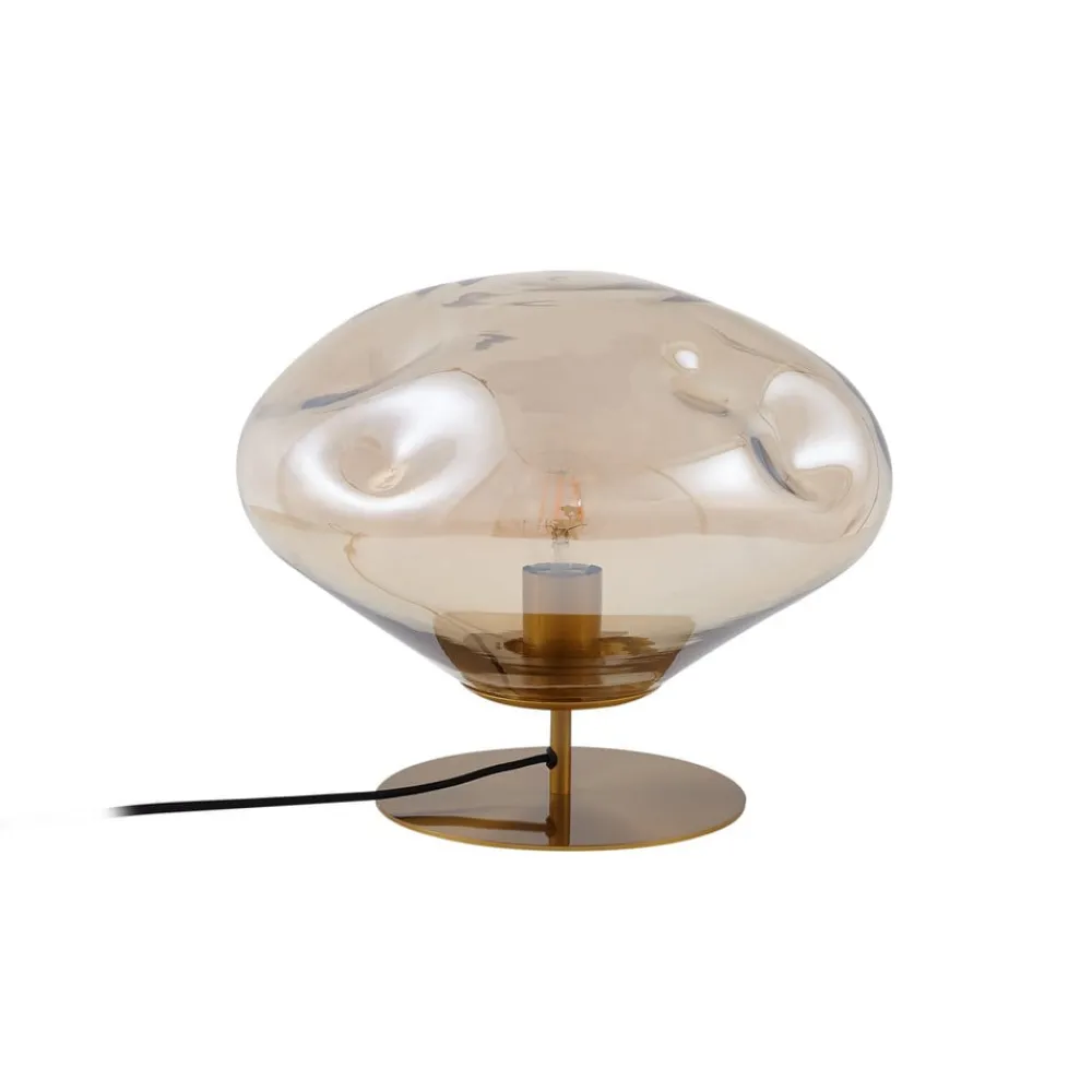 Bordlamper ^ Lindby bordlampe Lelia, rav, glas, metal, Ø 35 cm