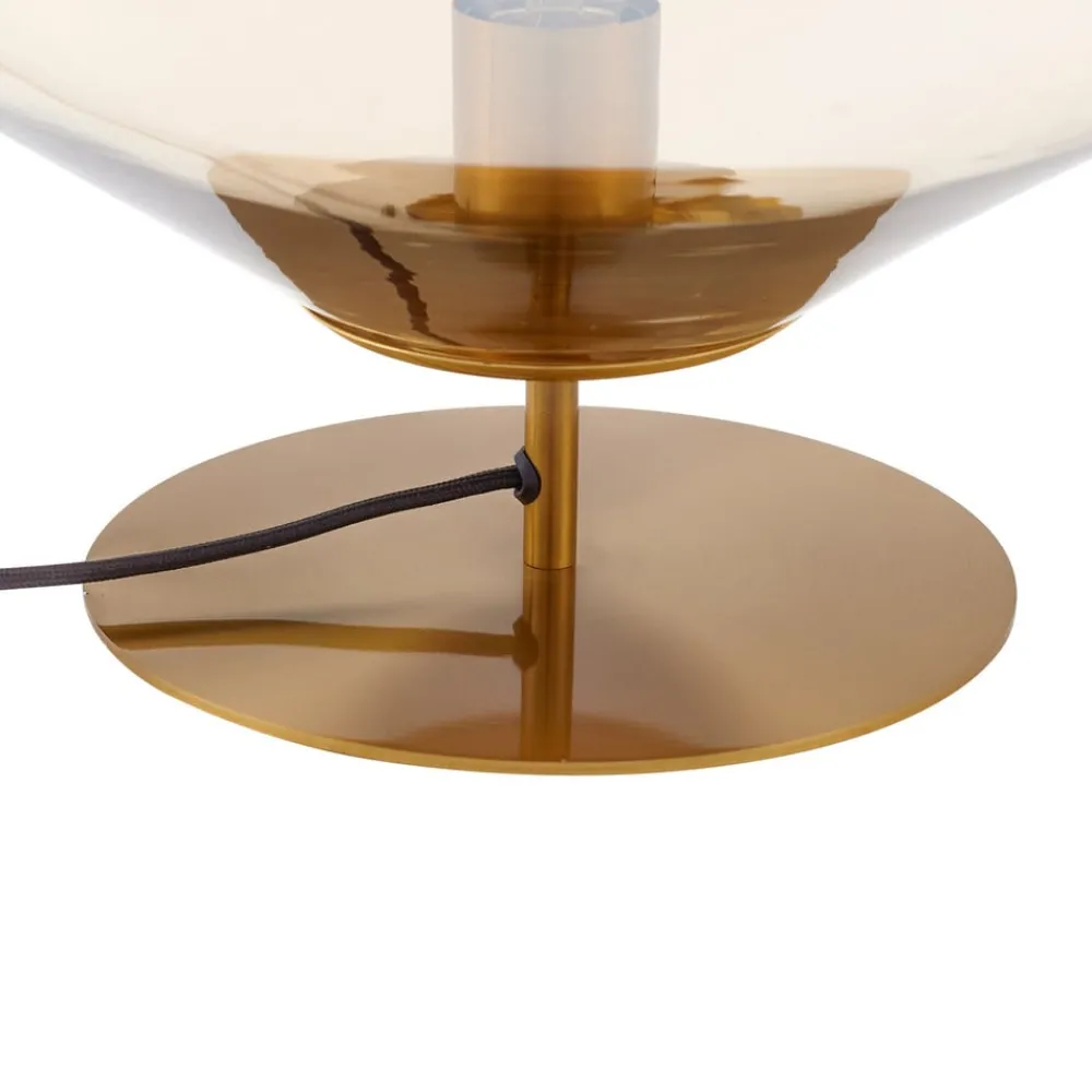 Bordlamper ^ Lindby bordlampe Lelia, rav, glas, metal, Ø 35 cm