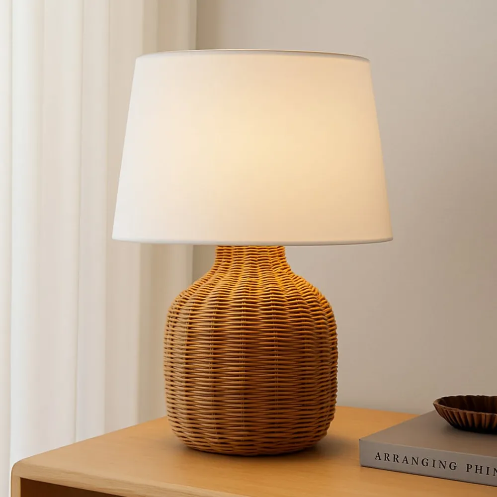 Lindby Bordlamper > bordlampe Lirenda, højde 52 cm, rattan, natur/hvid