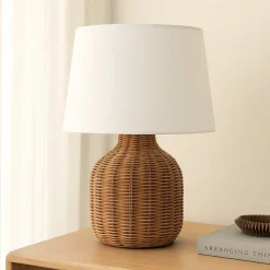 Lindby Bordlamper > bordlampe Lirenda, højde 52 cm, rattan, natur/hvid