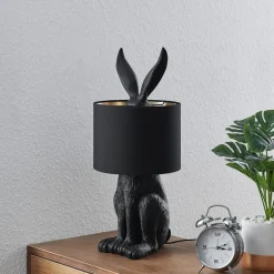 Lindby Bordlamper > bordlampe Lorentina, 56 cm, kanin, sort, tekstil