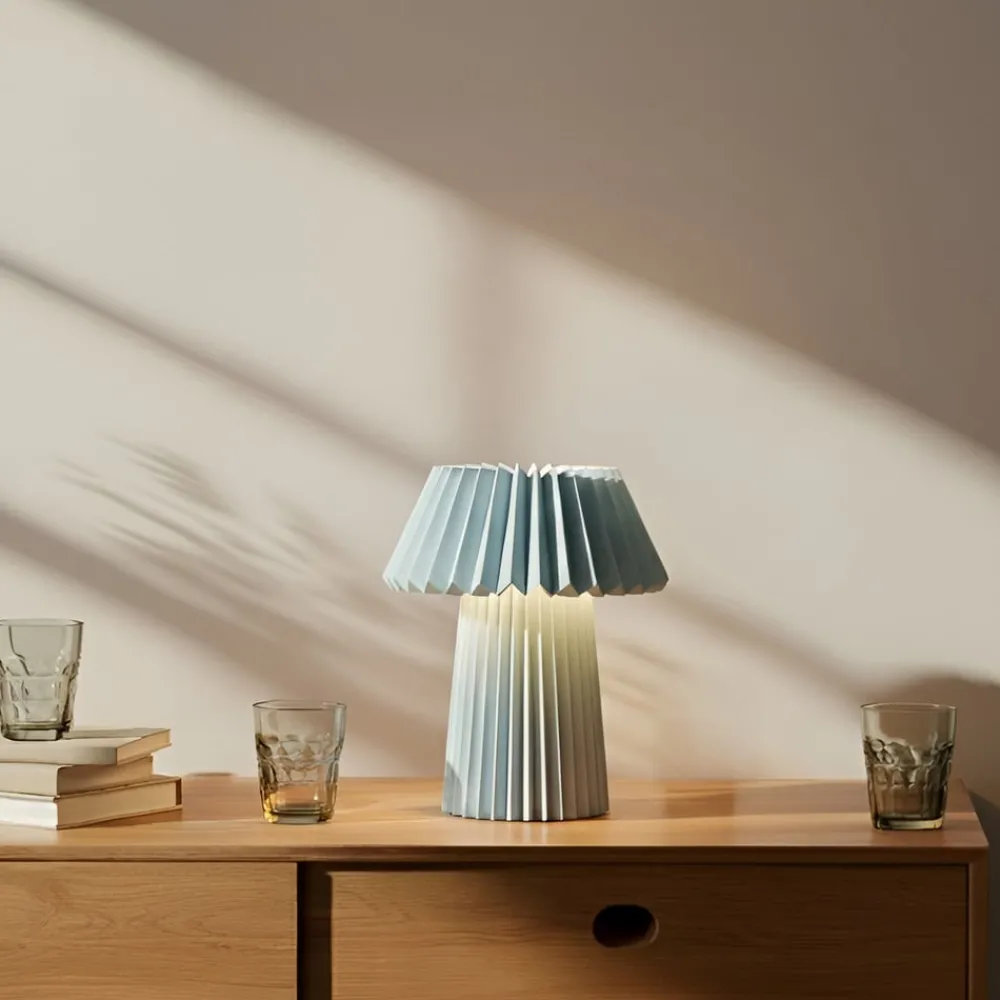 Lindby Bordlamper > bordlampe Magali, lyseblå, papir, Ø 34 cm, E14