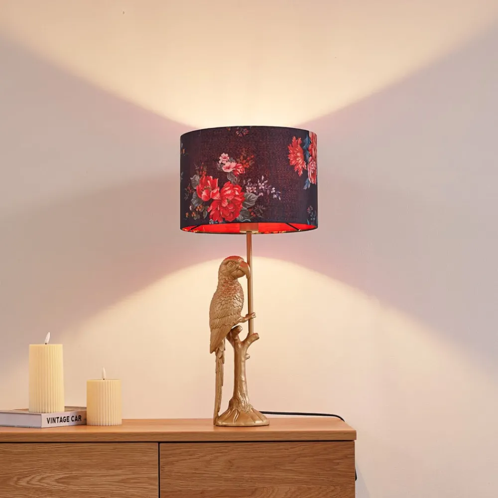 Lindby Pendellamper|Bordlamper > bordlampe Marula, guld, blomsterprint, tekstil, E27