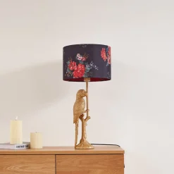 Lindby Pendellamper|Bordlamper > bordlampe Marula, guld, blomsterprint, tekstil, E27