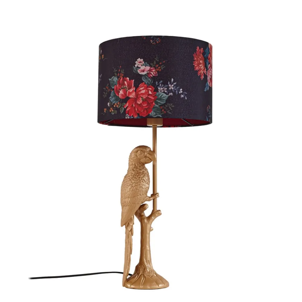 Lindby Pendellamper|Bordlamper > bordlampe Marula, guld, blomsterprint, tekstil, E27