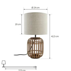 Bordlamper ^ Lindby bordlampe Marzanna, grå, bambus, 42,5 cm, E27