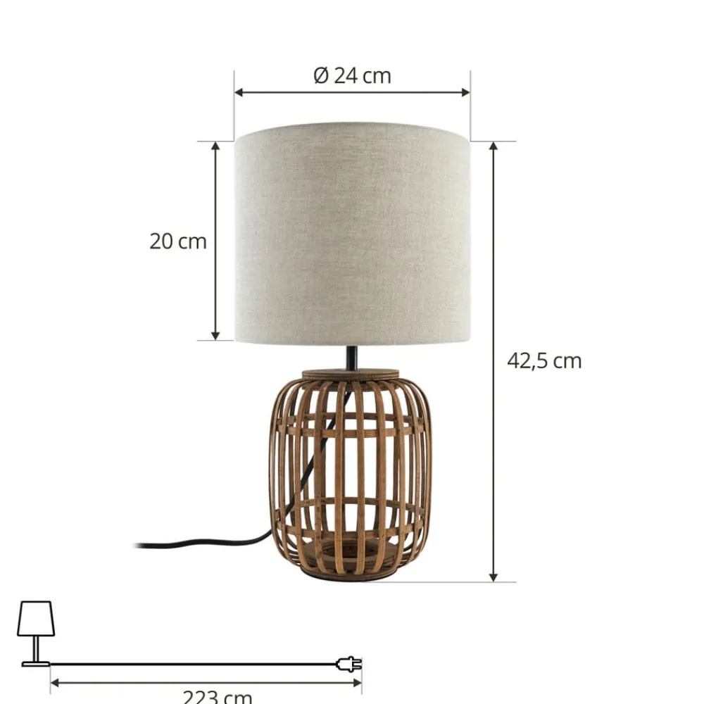 Bordlamper ^ Lindby bordlampe Marzanna, grå, bambus, 42,5 cm, E27