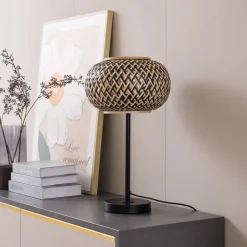 Lindby Bordlamper > bordlampe Nerys, sort, bambus, Ø 28 cm