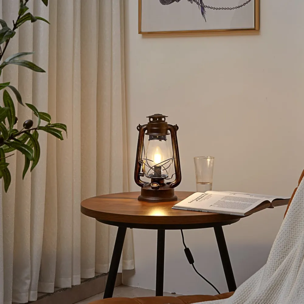 Lindby Pendellamper|Bordlamper > bordlampe Raisa, rustfarvet, metal, lygte, E14