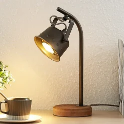 Lindby Arbejdsrum/Kontor|Bordlamper > bordlampe Rubinjo, 37 cm, sort, træ, metal, GU10
