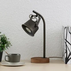 Lindby Arbejdsrum/Kontor|Bordlamper > bordlampe Rubinjo, 37 cm, sort, træ, metal, GU10