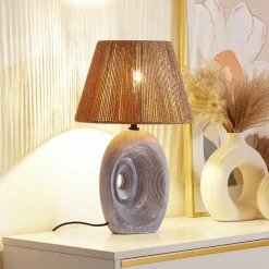 Bordlamper ^ Lindby bordlampe Seasur, blågrå, keramik, papir, 29 cm