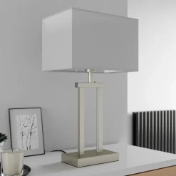 Lindby Bordlamper > bordlampe Sigurd, hvid, stof, højde 54 cm, E27