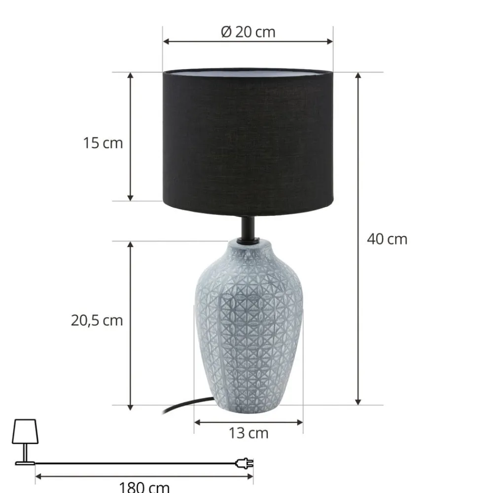 Lindby Bordlamper > bordlampe Thalassia, grå/sort, Ø 20cm, keramik