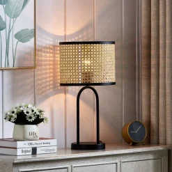 Lindby Bordlamper > bordlampe Yaelle, 50 cm høj, rattan, sort, E27
