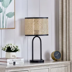 Lindby Bordlamper > bordlampe Yaelle, 50 cm høj, rattan, sort, E27