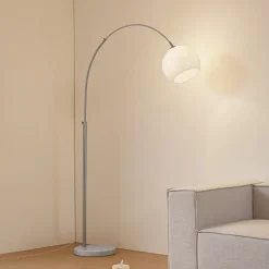 Gulvlamper ^ Lindby buelampe Alverton, hvid/nikkel, glas, 197 cm