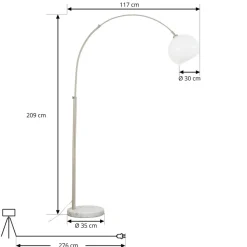 Gulvlamper ^ Lindby buelampe Alverton, hvid/nikkel, glas, 197 cm