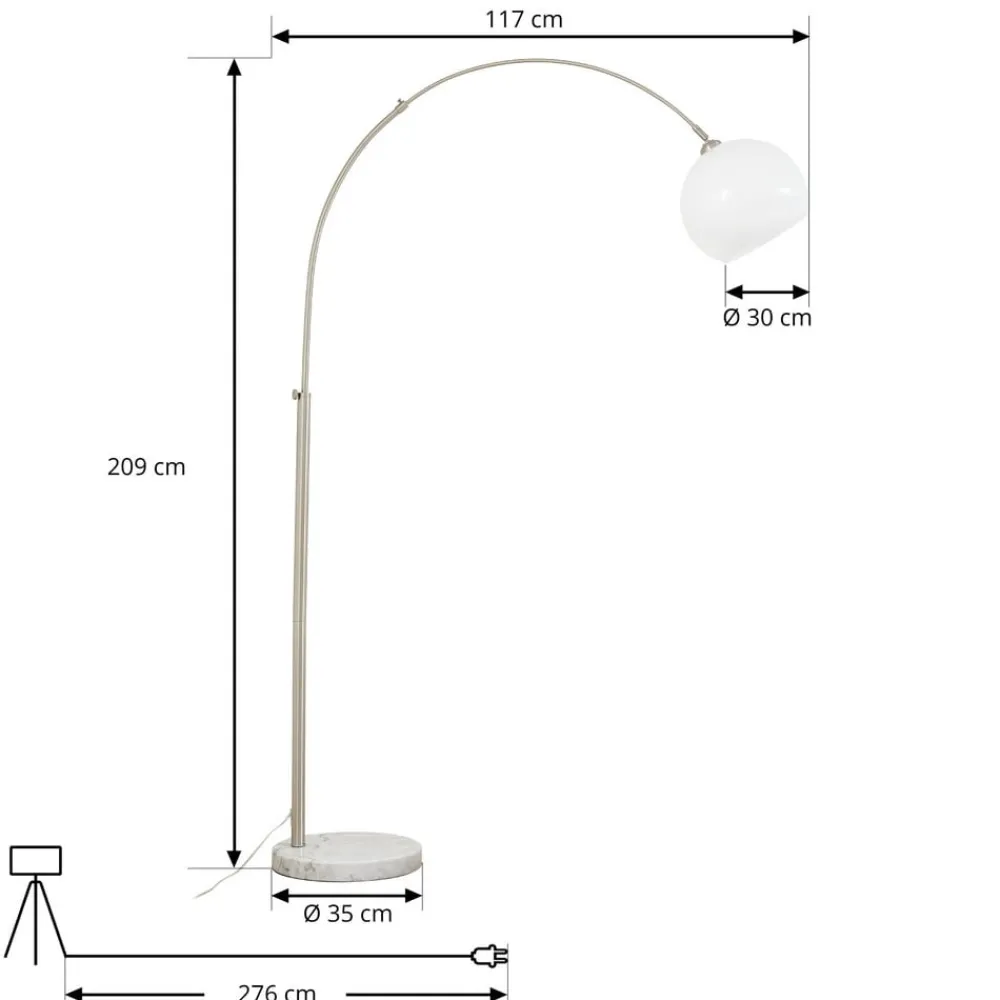 Gulvlamper ^ Lindby buelampe Alverton, hvid/nikkel, glas, 197 cm