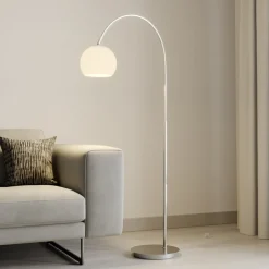 Lindby Gulvlamper|Gulvlamper > buelampe Cynthia, nikkelfarvet, glas, 140 cm, E27