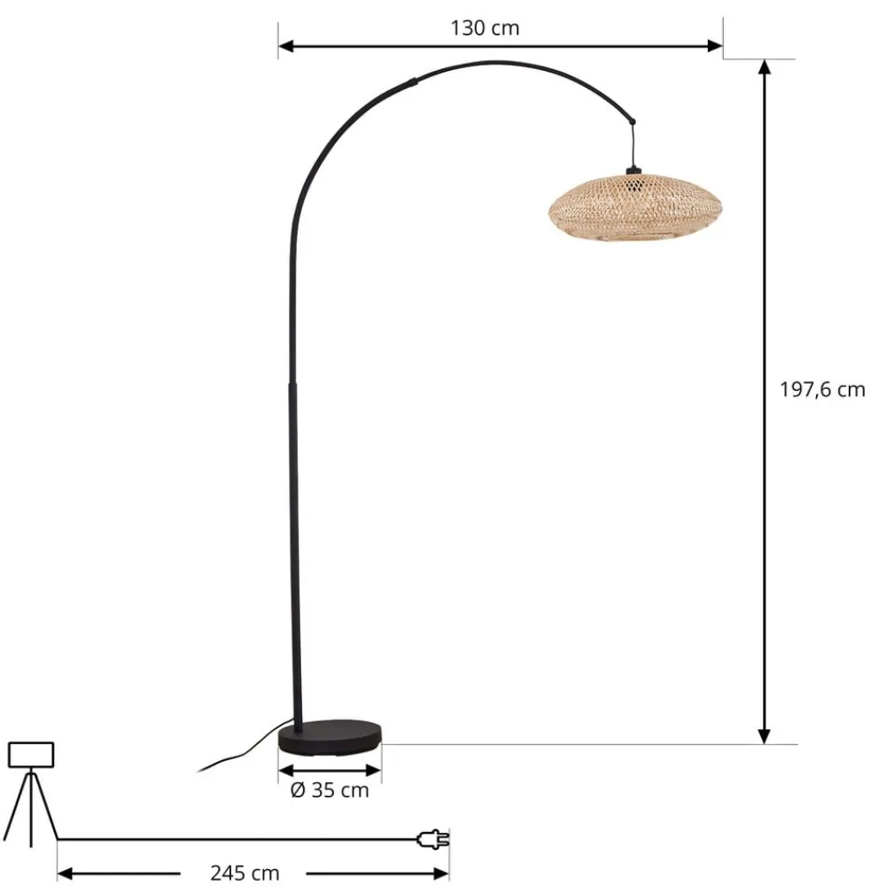 Gulvlamper|Gulvlamper ^ Lindby buelampe Solvian, sort/natur, bambus, metal