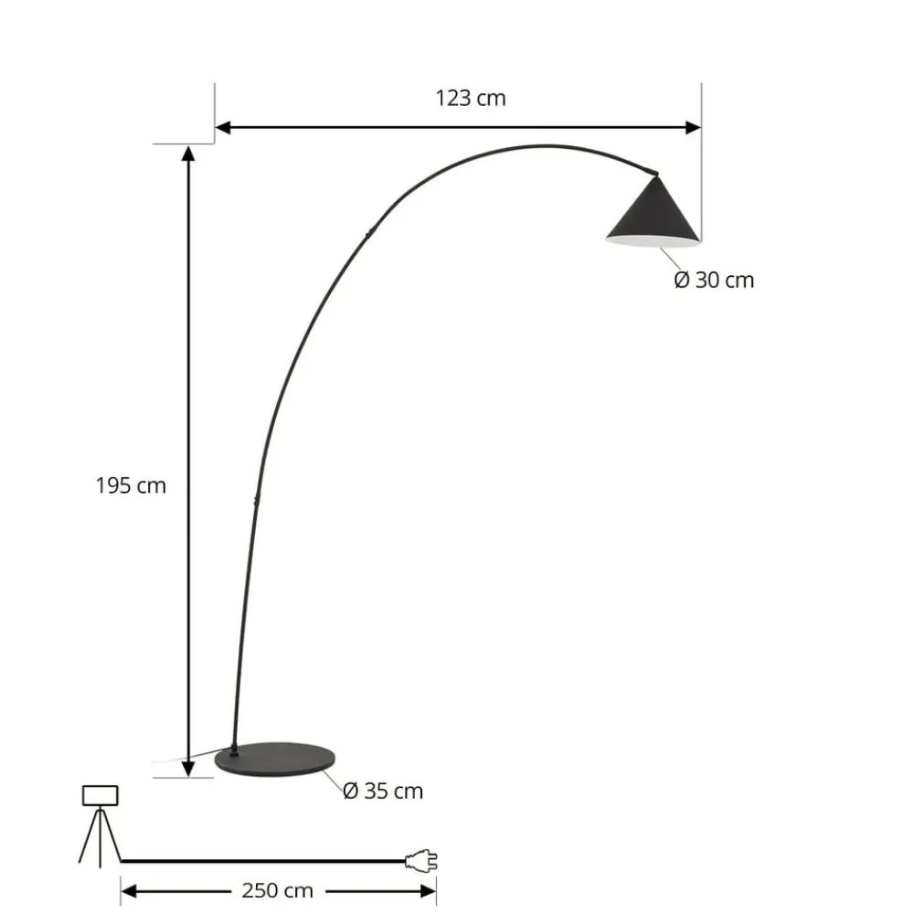 Gulvlamper|Gulvlamper ^ Lindby buelampe Triangolo, sort, højde 195 cm, metal E27
